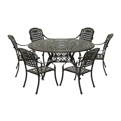 Front. Mondawe - 7-Piece Cast Aluminum Dining Set with Round Table and 6 Chairs - Bronze.