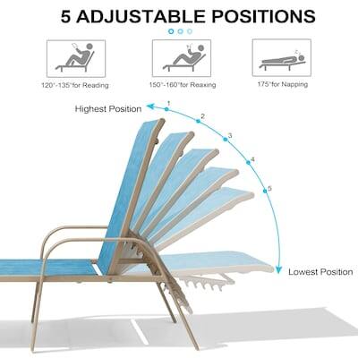 5 Adjustable Positions

- 120-135" for Reading
- 150-160" for Relaxing
- 175" for Napping

Highest Position: 1
Lowest Position: 5