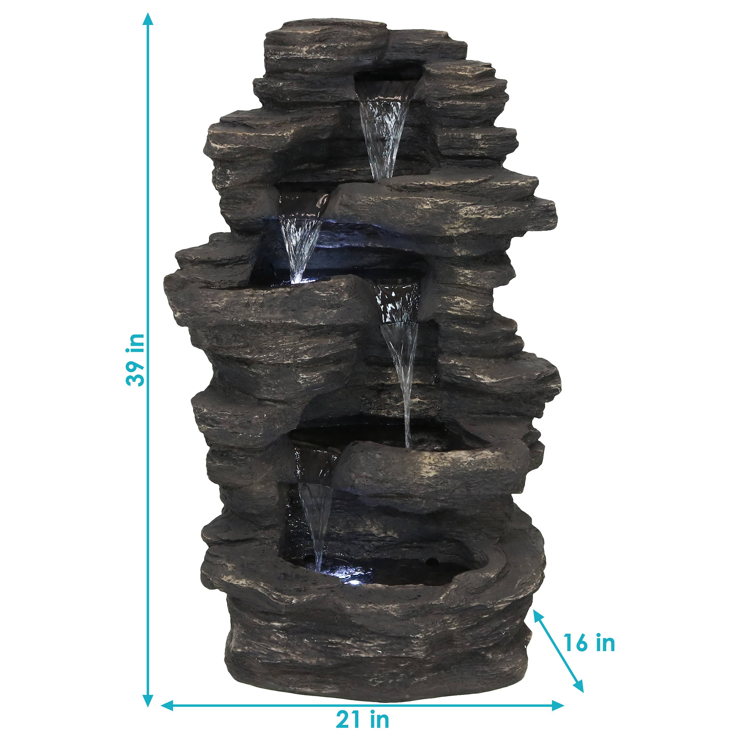 Alt View 2. Sunnydaze - Rock Falls Electric Waterfall Fountain with LED Lights - 39 in - Brown.
