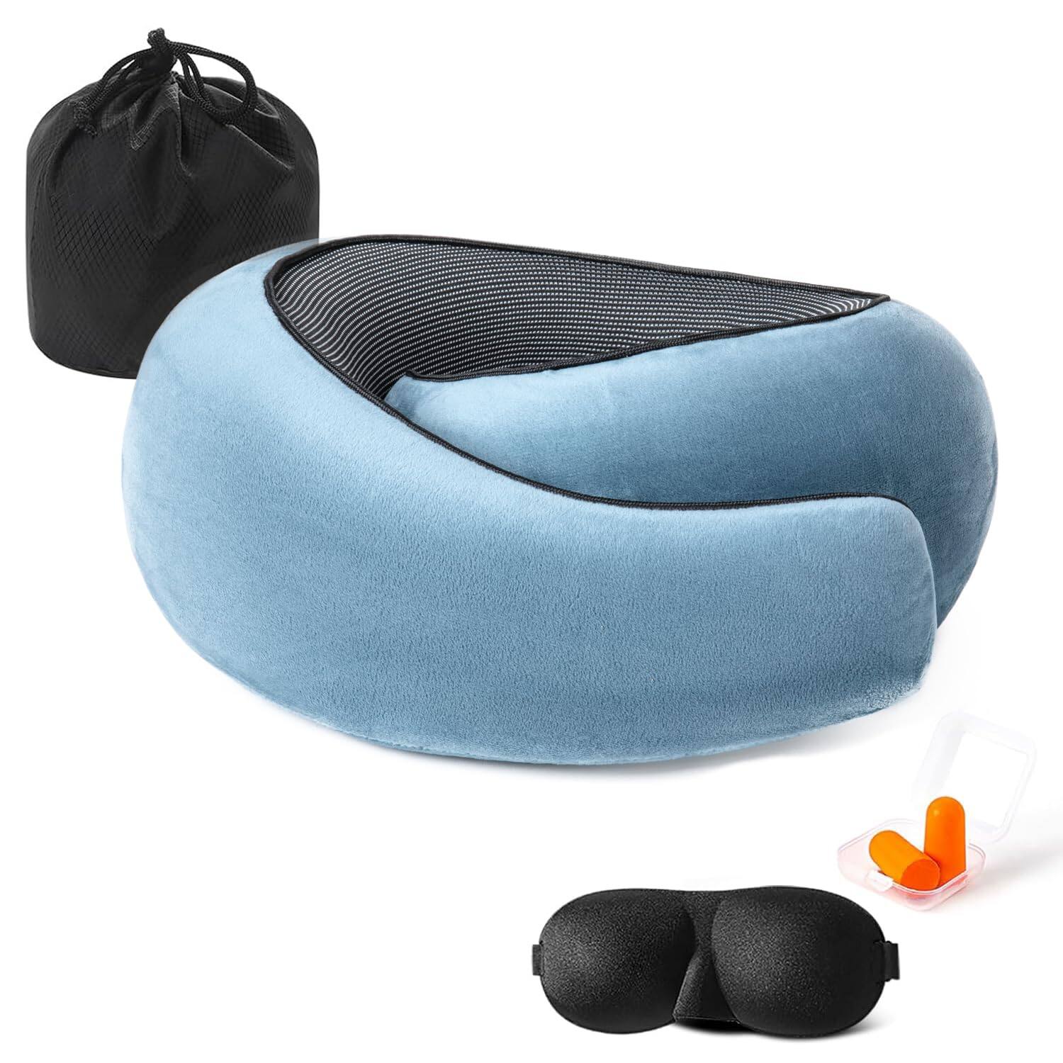 Pacoar Cade - Travel Pillow Memory Foam Neck Head Support Soft For Sleeping Rest Airplane Car And Home Use 【Travel Neck Pillow 360° - Blue