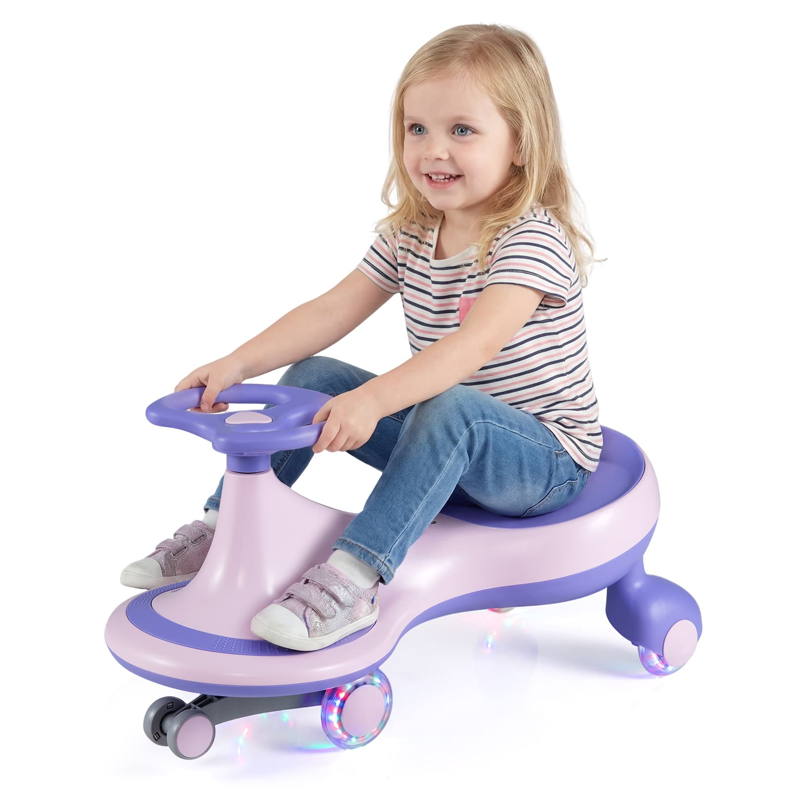 Gymax - High Bounce Wiggle Car for Kids Swing Car Indoors & Outdoors for Toddlers Kids Pink - Purple