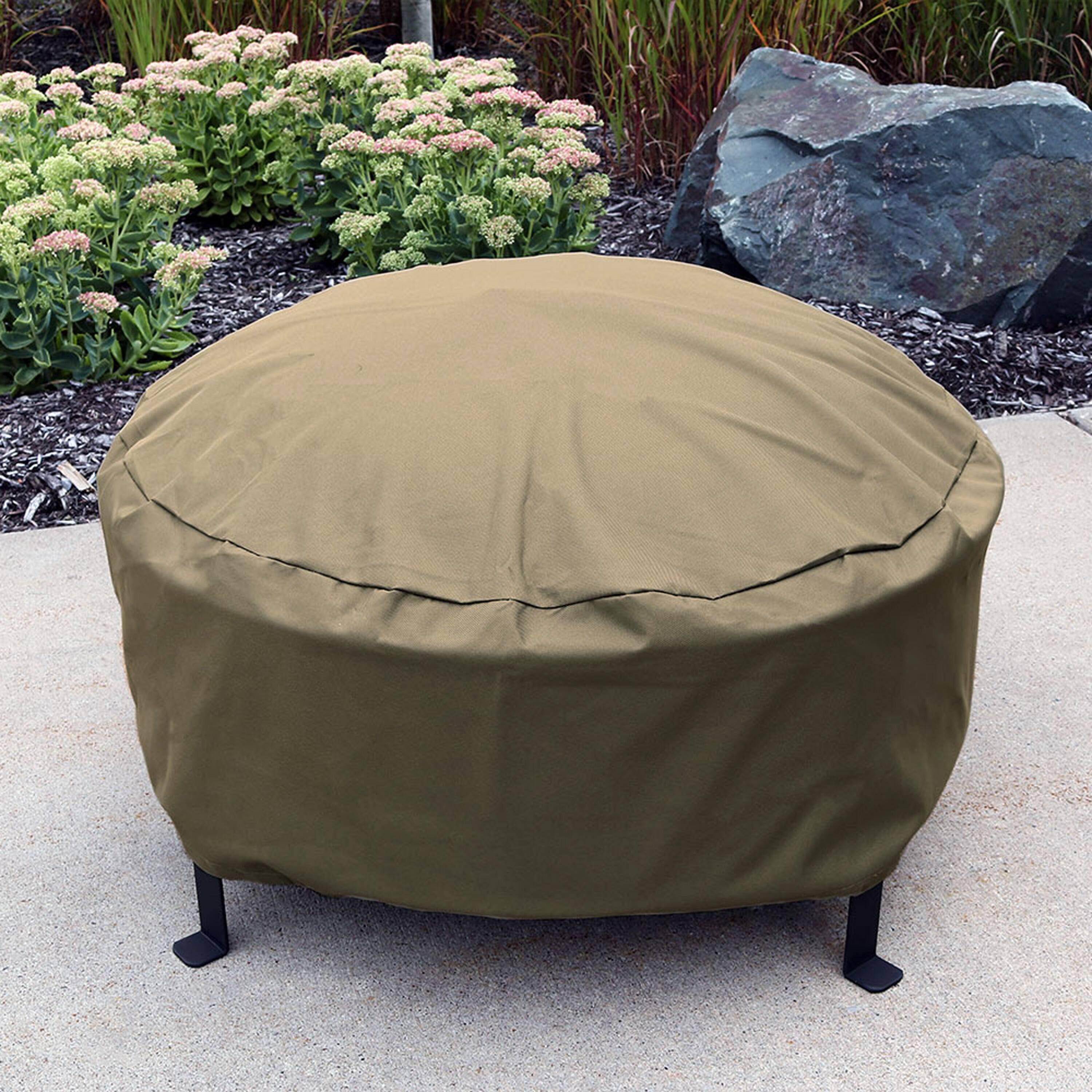Alt View 5. Sunnydaze - 48 in Heavy-Duty Polyester Round Outdoor Fire Pit Cover - Khaki.