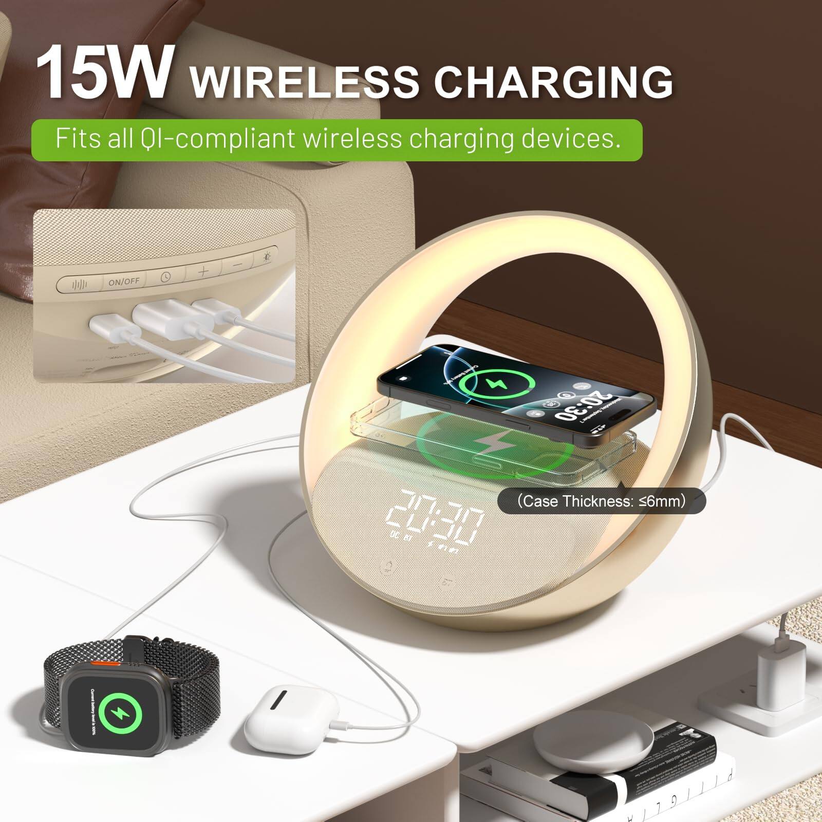 15W WIRELESS CHARGING  
Fits all QI-compliant wireless charging devices.  
ON/OFF + & -  
Case Thickness: <6mm  
DC 20:30  
PITTGLIA
