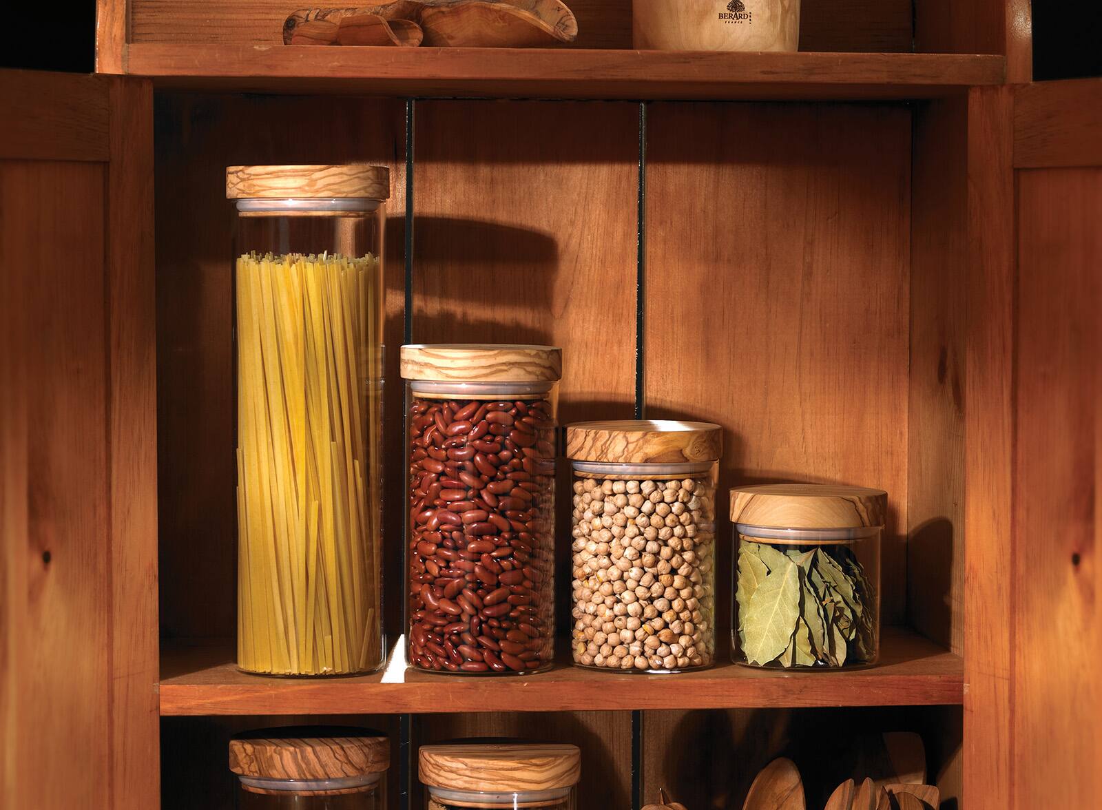 Alt View 3. Berard - Glass Storage Jar With Olive Wood Lid, 13.5-ounce - Brown.