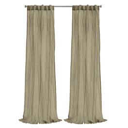 Commonwealth Home Fashions - Habitat 100% Polyester Paloma Sheer Broomstick Crushed Solid Dual Header Curtain Panel 52" x 84" - Khaki