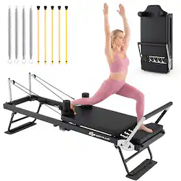 GOPLUS - Foldable Pilates Reformer Machine for Home Gym,Pilates Equipment with Jump Board - Black