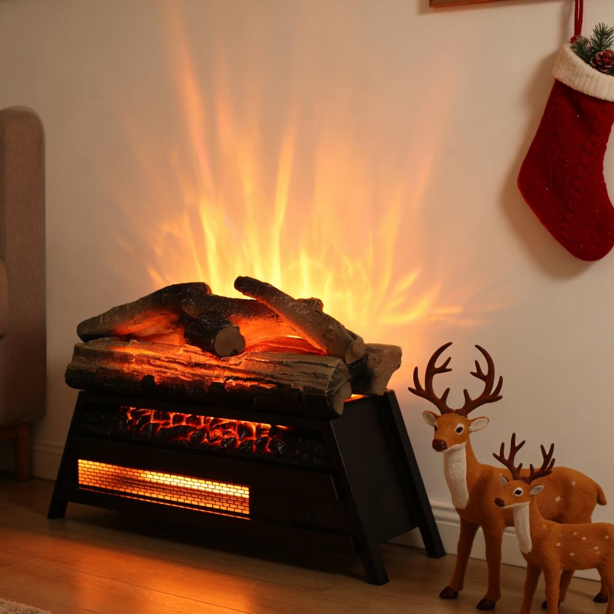 Alt View 9. Loheer - Loheer 21 inch electric fireplace insert 3d log set Antique Black - Antique Black.