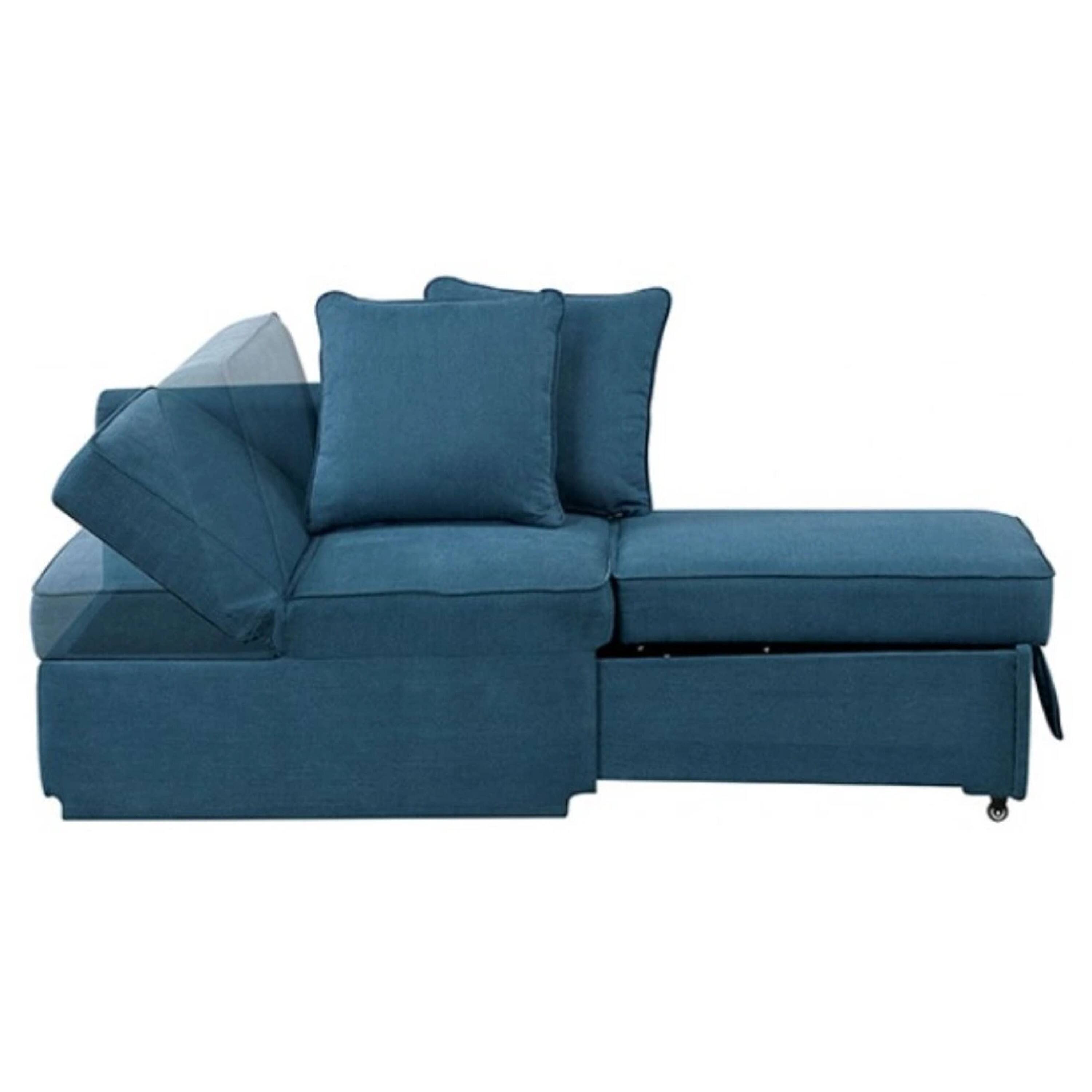 Alt View 2. Manhattan Lane - Bernie Modular Convertible Chair Futon, Teal Blue Fabric, Seat w Storage, 2 Pillows - Teal Blue, Black.