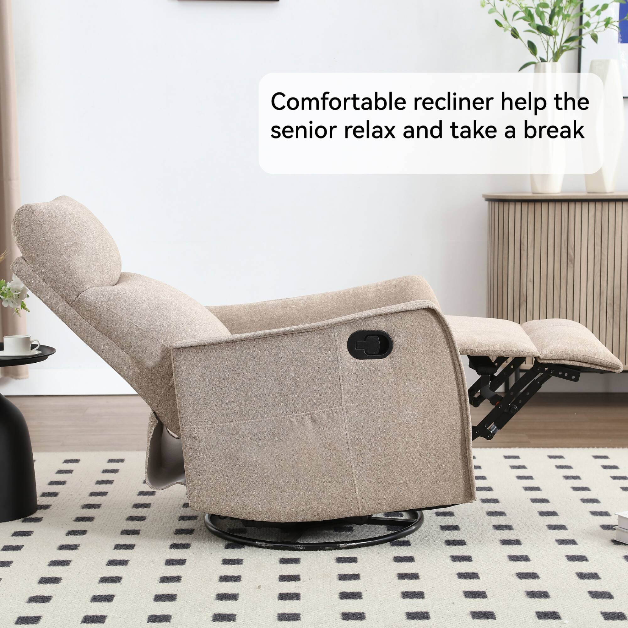 Comfortable recliner help the senior relax and take a break