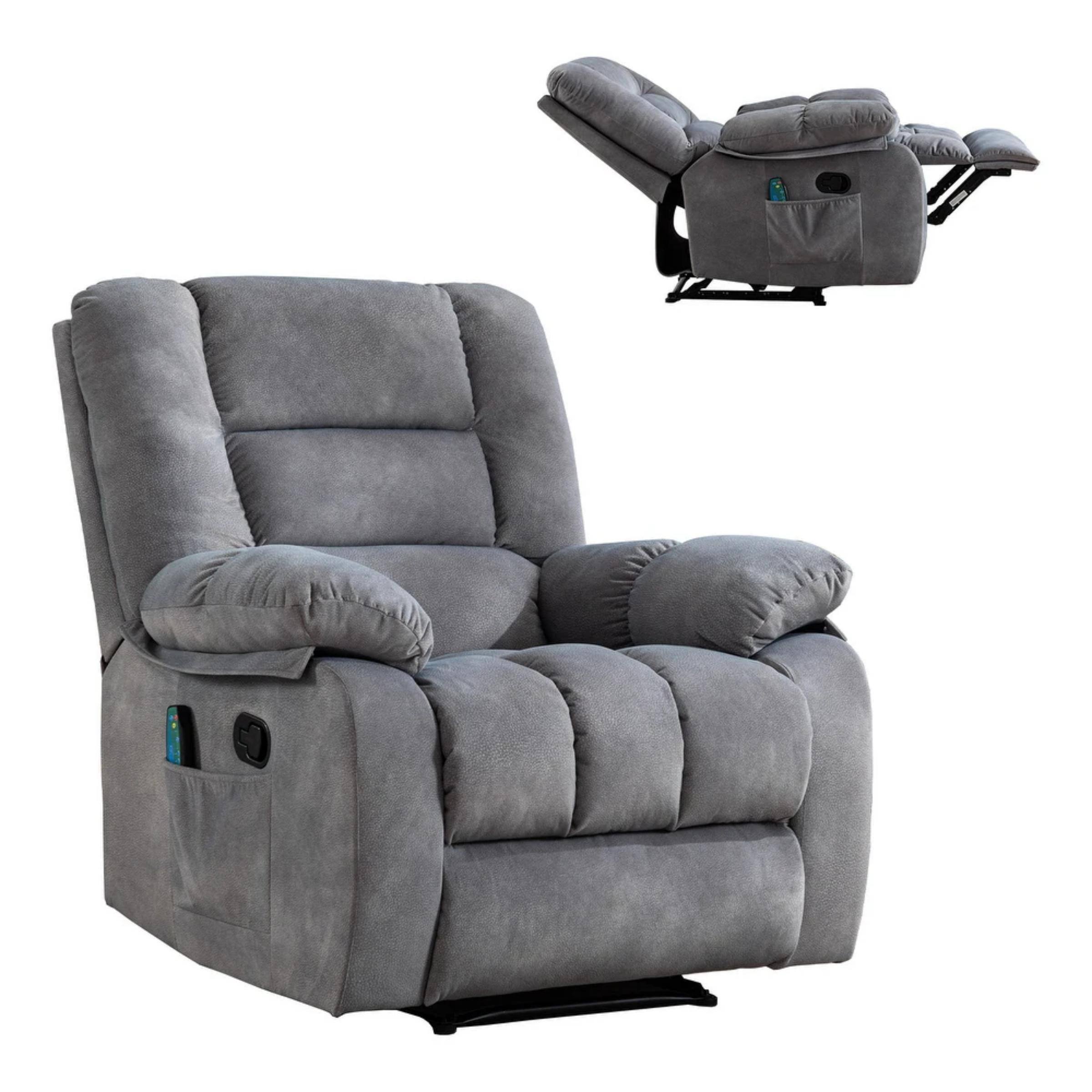 Alt View 12. Bestier - Bestier Massage Recliner Chair with Heat and Vibration Manual Overstuffed Recliners Soft - Light Grey.