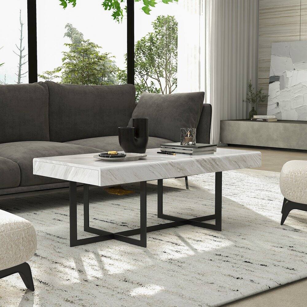 Alt View 3. Furniture of America - Vasket Contemporary Metal 2-Drawer Coffee Table - Grey.