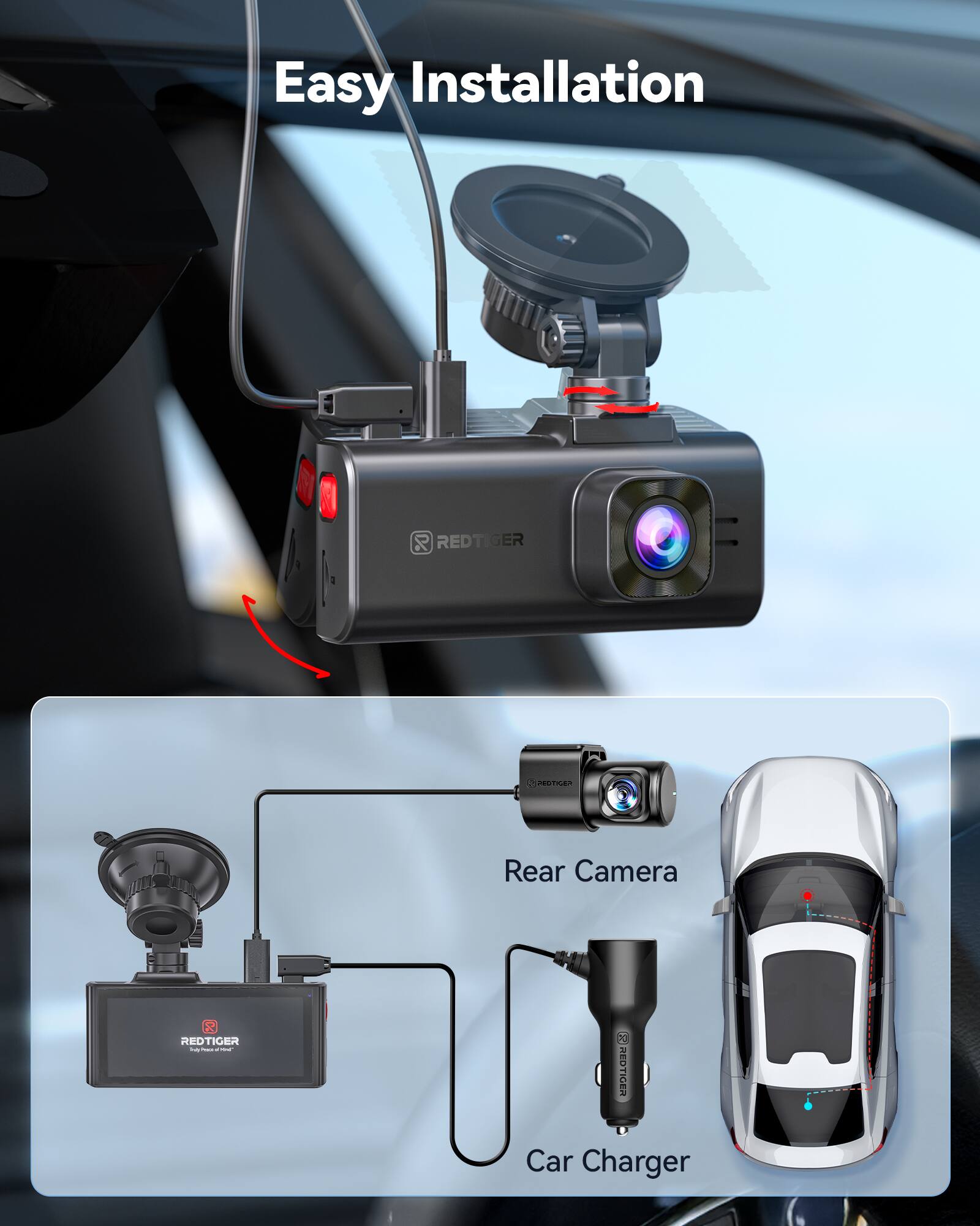 Easy Installation

REDTIGER Rear Camera

REDTIGER Car Charger