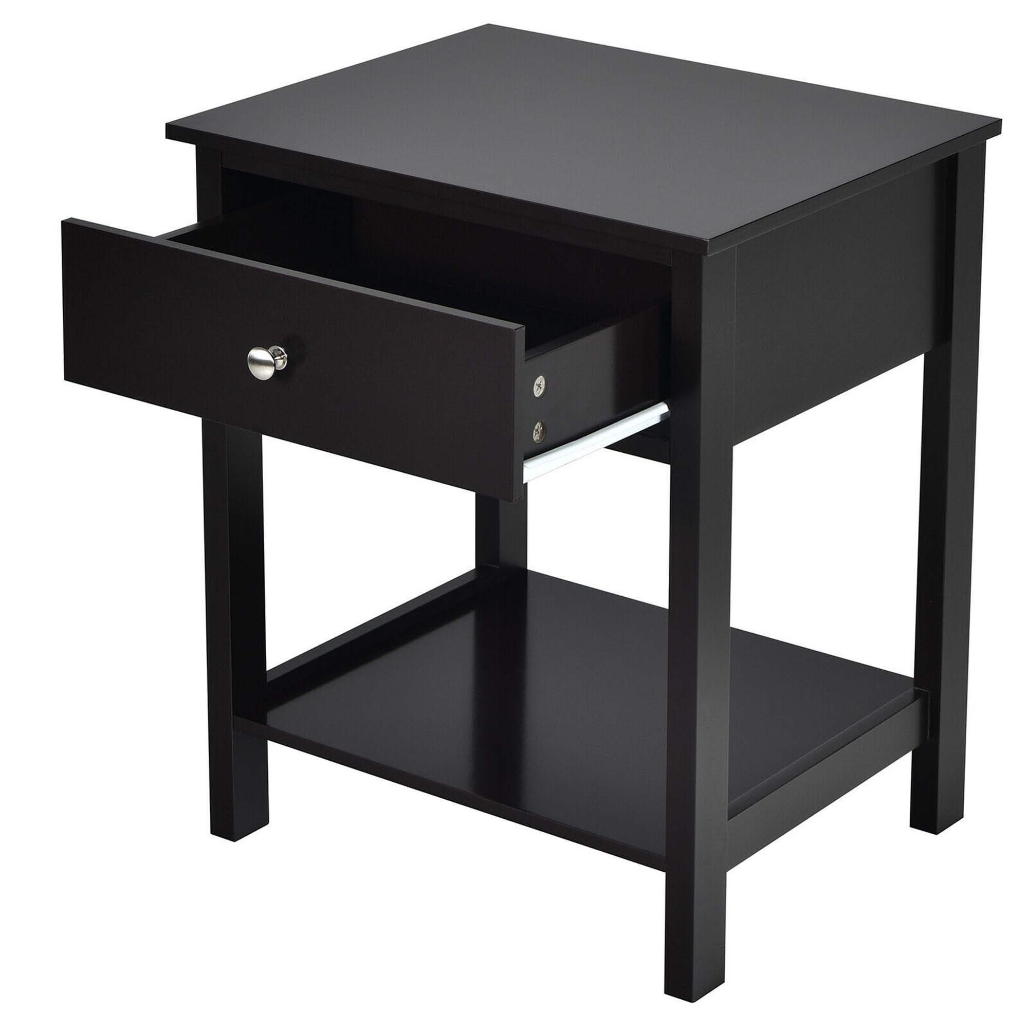 Alt View 14. Costway - 2PCS 2-Tier Nightstand Modern Side End Table with  Drawer & Open Shelf - Black.