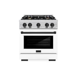ZLINE - Autograph 30" Freestanding Select Gas Range w/ 4 Burners & White Door w/ Black Accents (HGRZ-WM-30-MB) - Stainless Steel