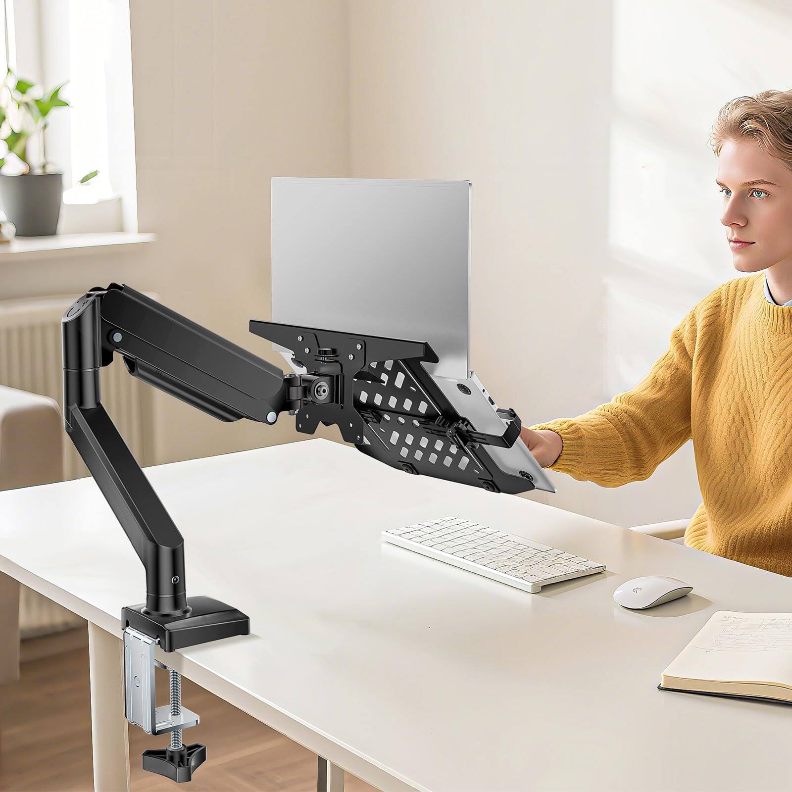 Alt View 4. PO3TICJUNKI3 - Laptop Desk Mount 2 in 1 Monitor With Tray Fits Max 17  Notebook And 34  Computer Screen Holds 22  Stand For - Dual Arms.