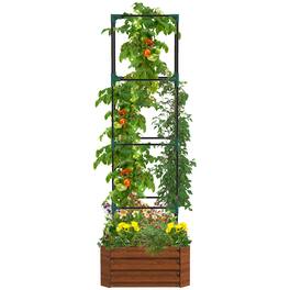 Outsunny - Galvanized Raised Garden Bed, 73.5" Outdoor Planter Box with Trellis Tomato Cage and Open Bottom for Climbing Vines - Brown