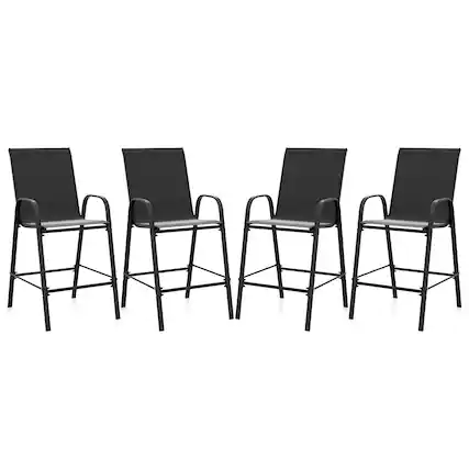 Front. Gymax - Gymax 4PCS Outdoor Bar Stools 29'' Fabric Bar Height Stools w/ Armrests & Footrest Black - Black.