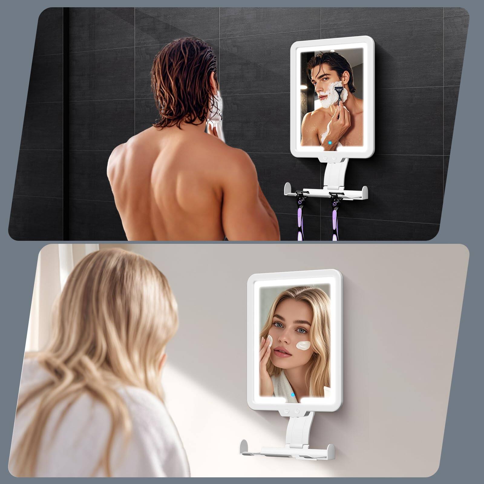 Alt View 4. Cedar Assembly - Heated Shower Mirror Fogless For Shaving  3 Color Dimming 9.5 * 8inch Anti-fog With Lights Wall-mounted Large Holder - White-12.2"L x 7"W.