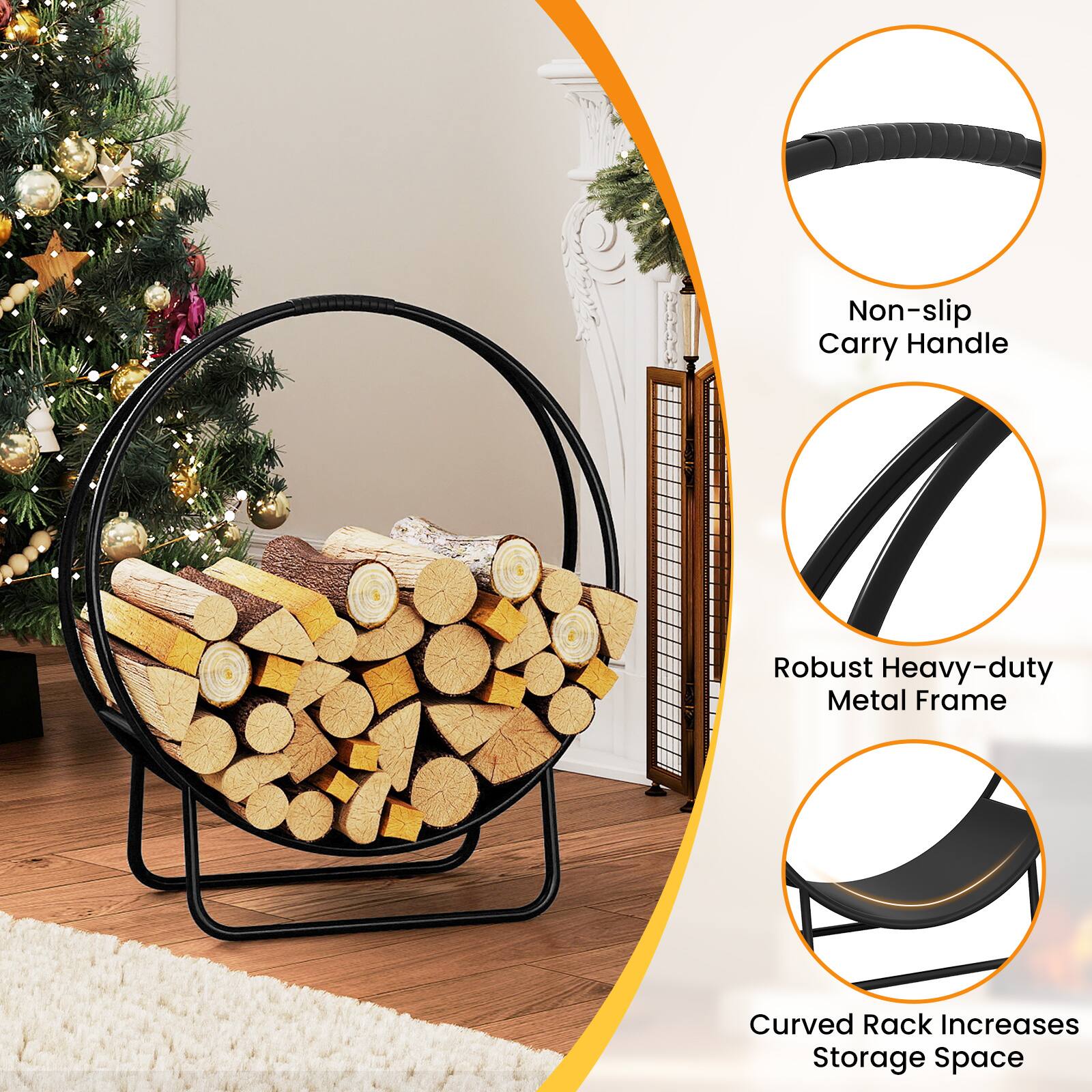 Non-slip Carry Handle  
Robust Heavy-duty Metal Frame  
Curved Rack Increases Storage Space