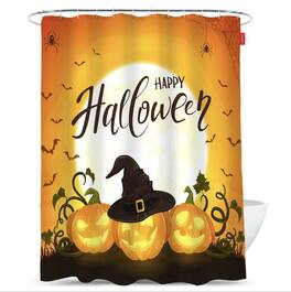 Kate Aurora - Spooky Happy Halloween Jack-O-Lanterns Fabric Shower Curtain - Orange