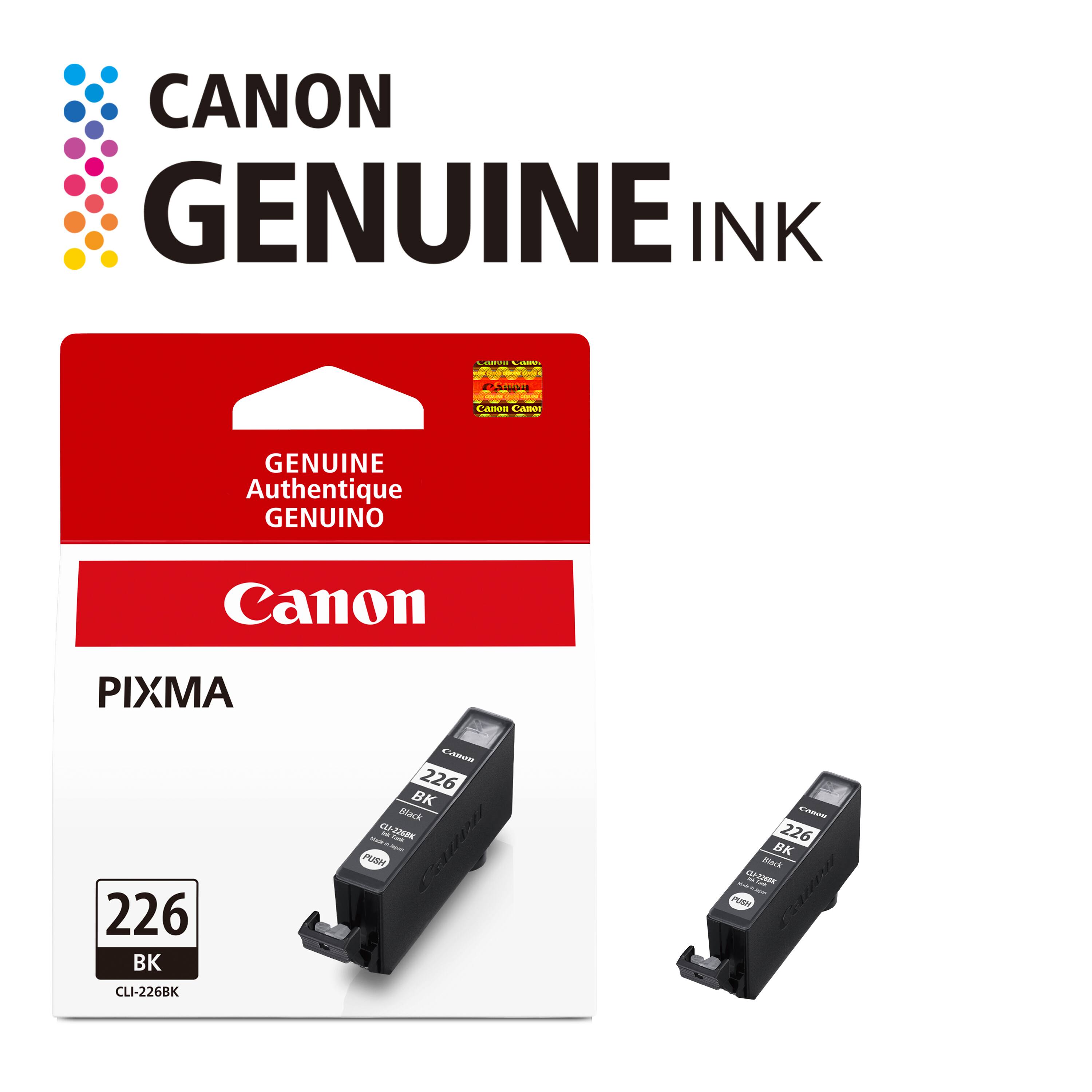 CANON GENUINE INK

Caron CHIPS

PASSING 2-20.10-10-10-10-00-00 Canon Canor

GENUINE Authentique GENUINO

Canon

PIXMA 226 BK CLI-226BK

Canon 226 BK Black Made in Japan J-2268K Tank & Japan PUSH

C'VIDADO 226 BK Black 16. CLS-1268K PUSH