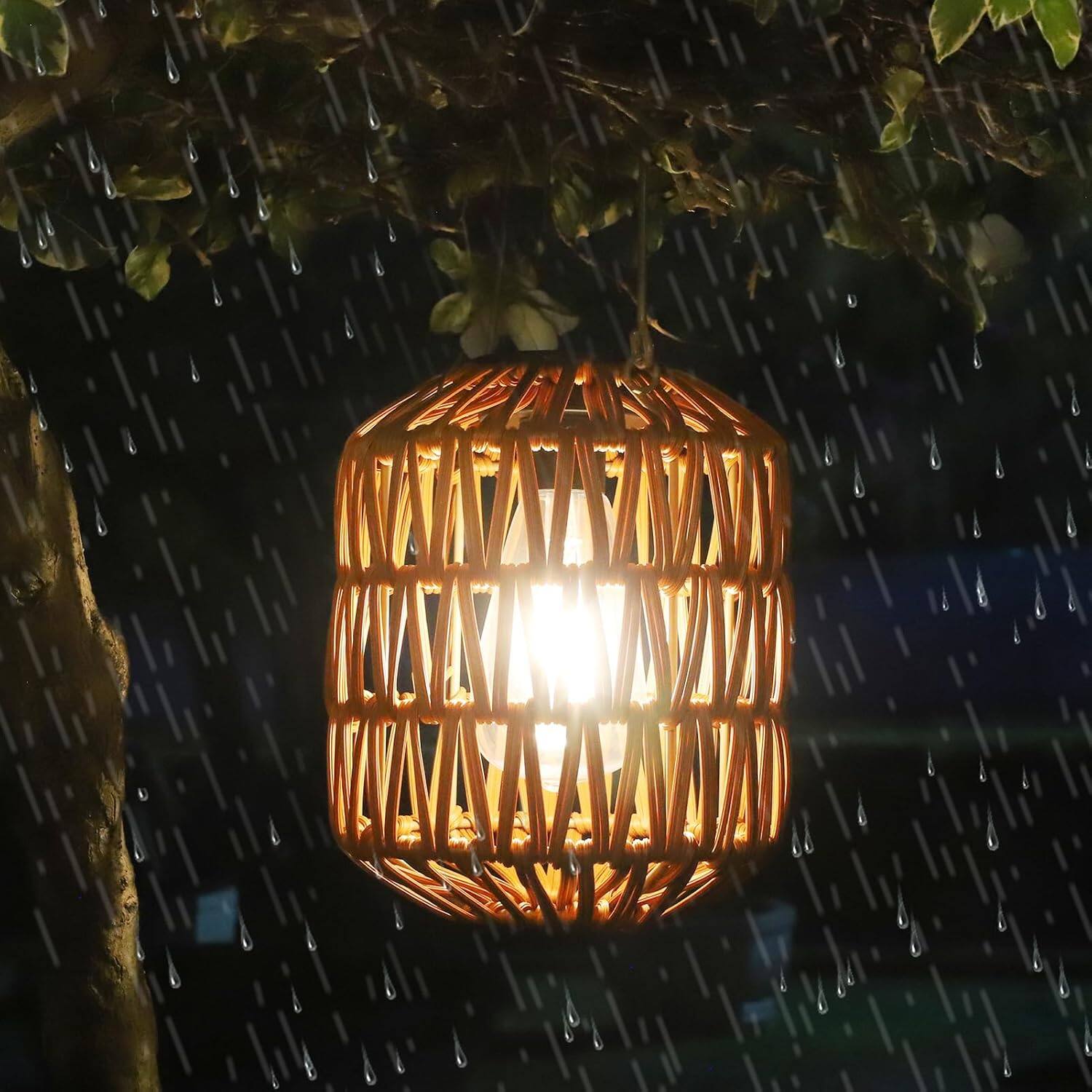 Alt View 5. Akoasm - 2-Pack Outdoor Waterproof Solar Lanterns, Garden Rattan Solar Lights for Yard, Porch, Patio, Pathway (Bulb Included).