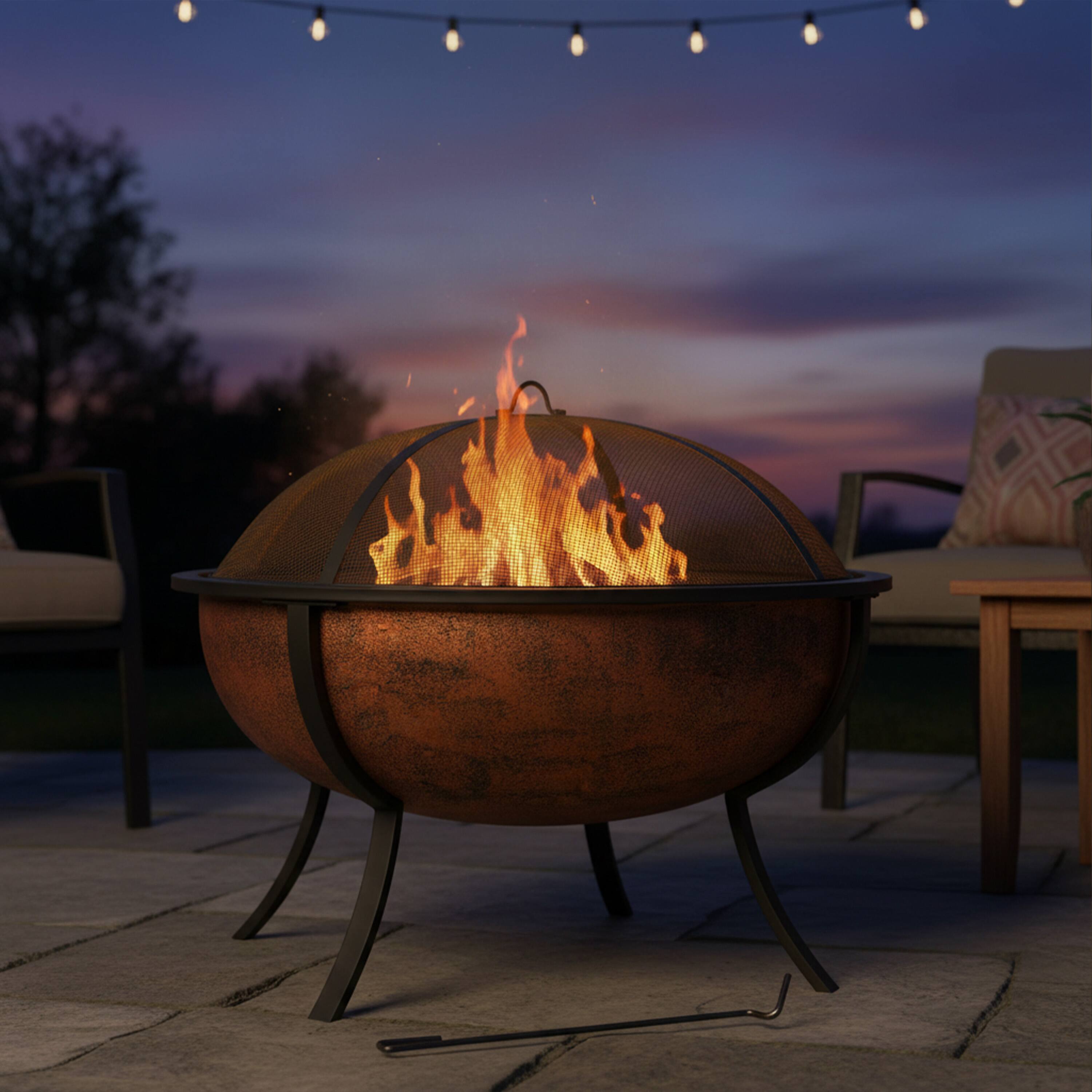 Alt View 2. Sunnydaze - 32 in Steel Fire Pit with Screen, Grate, and Poker - Copper.