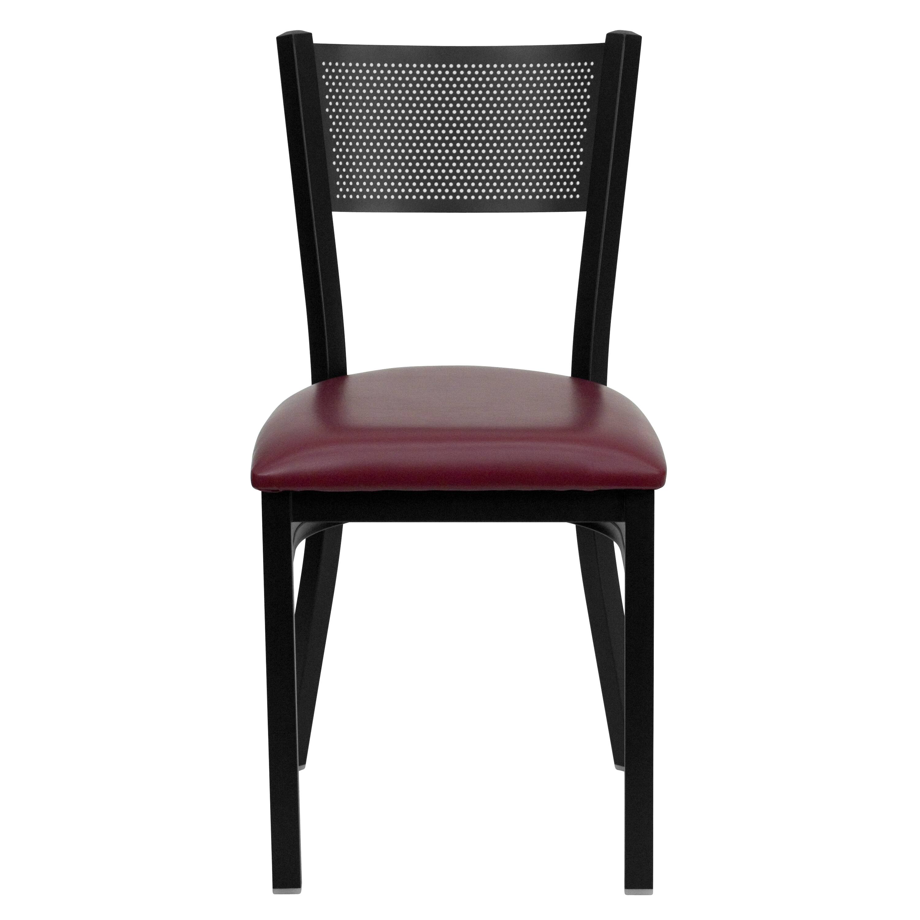Alt View 4. Emma + Oliver - Grid Back Metal Restaurant Dining Chair - Burgundy Vinyl Seat/Black Metal Frame.