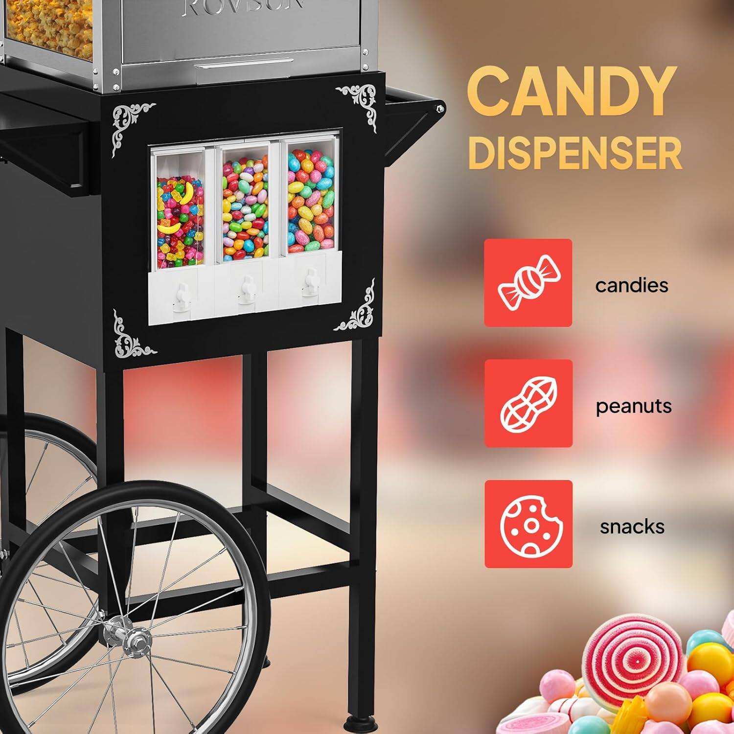 ROVSON CANDY DISPENSER

CANDY DISPENSER

- candies
- peanuts
- snacks