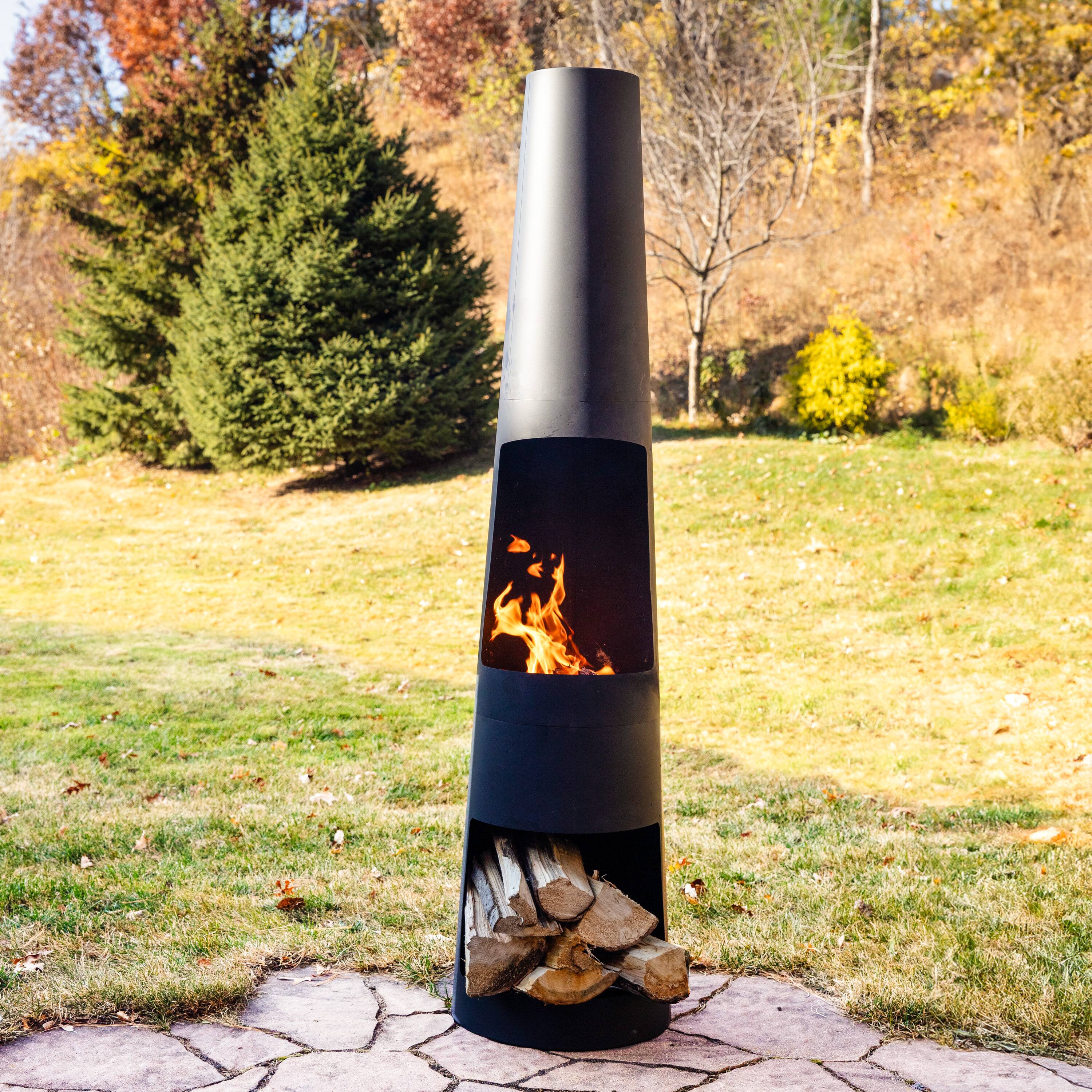 Alt View 1. Sunnydaze - 59" H Steel Chiminea with Log Holder - Black.