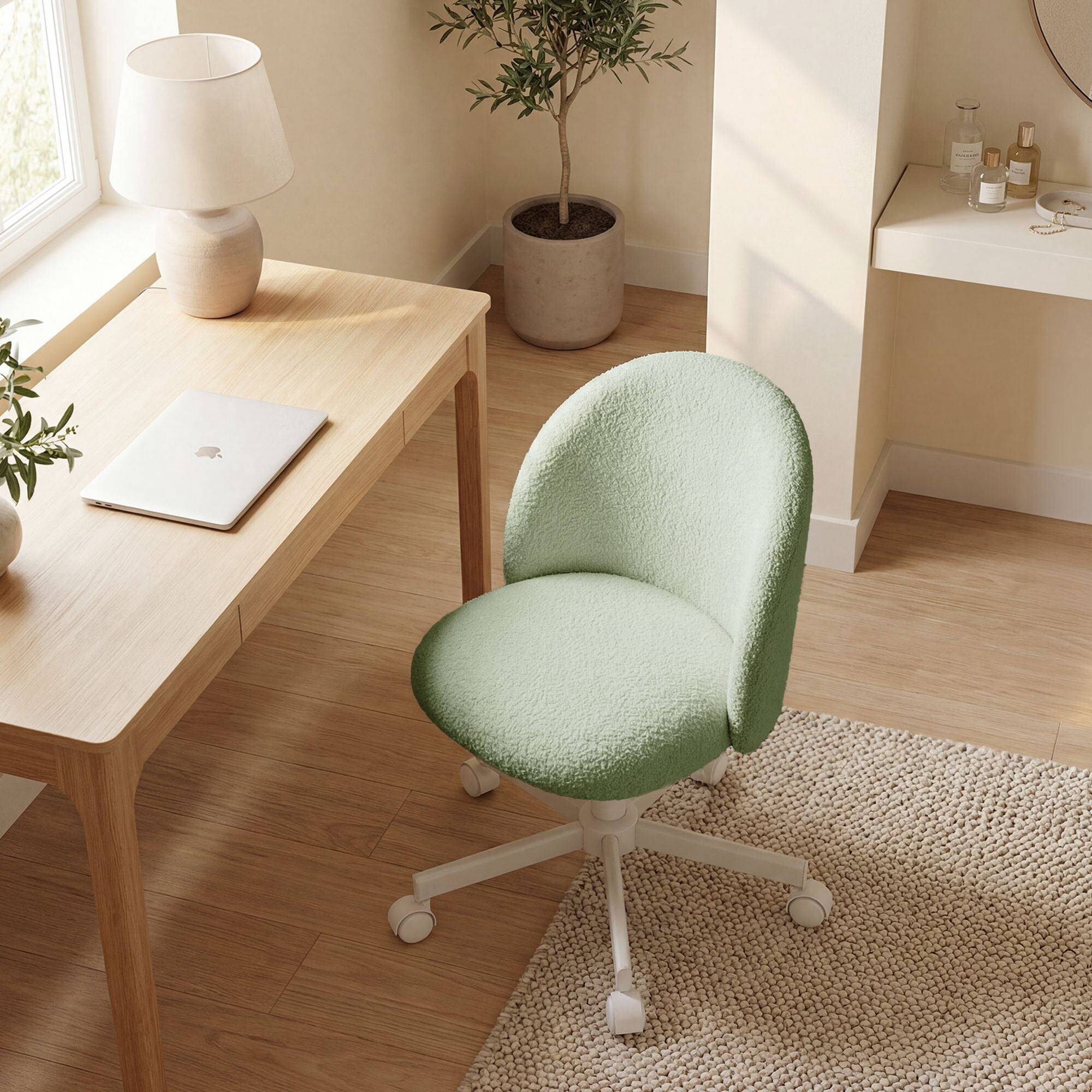 Left. Neo Chair - Office Vanity Chair with Wheels Comfy Desk Chair for Girls Cute Computer Small Armless Adjustable Height Swivel - Green.