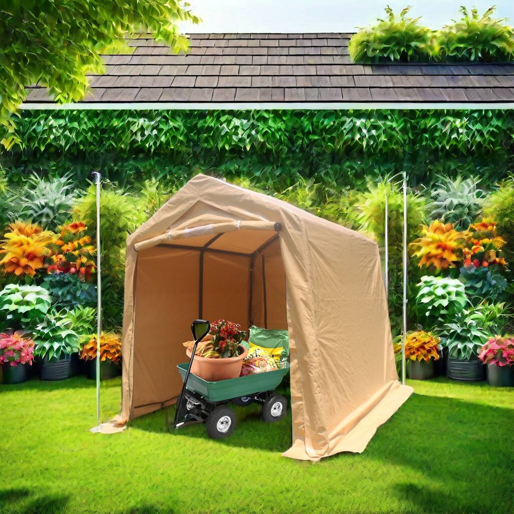 Left. APRILSOUL - Outdoor Portable Gazebo Shed 2 Roll up Zipper Doors Vents Carport Motorcycle Waterproof UV Resistant - brown.