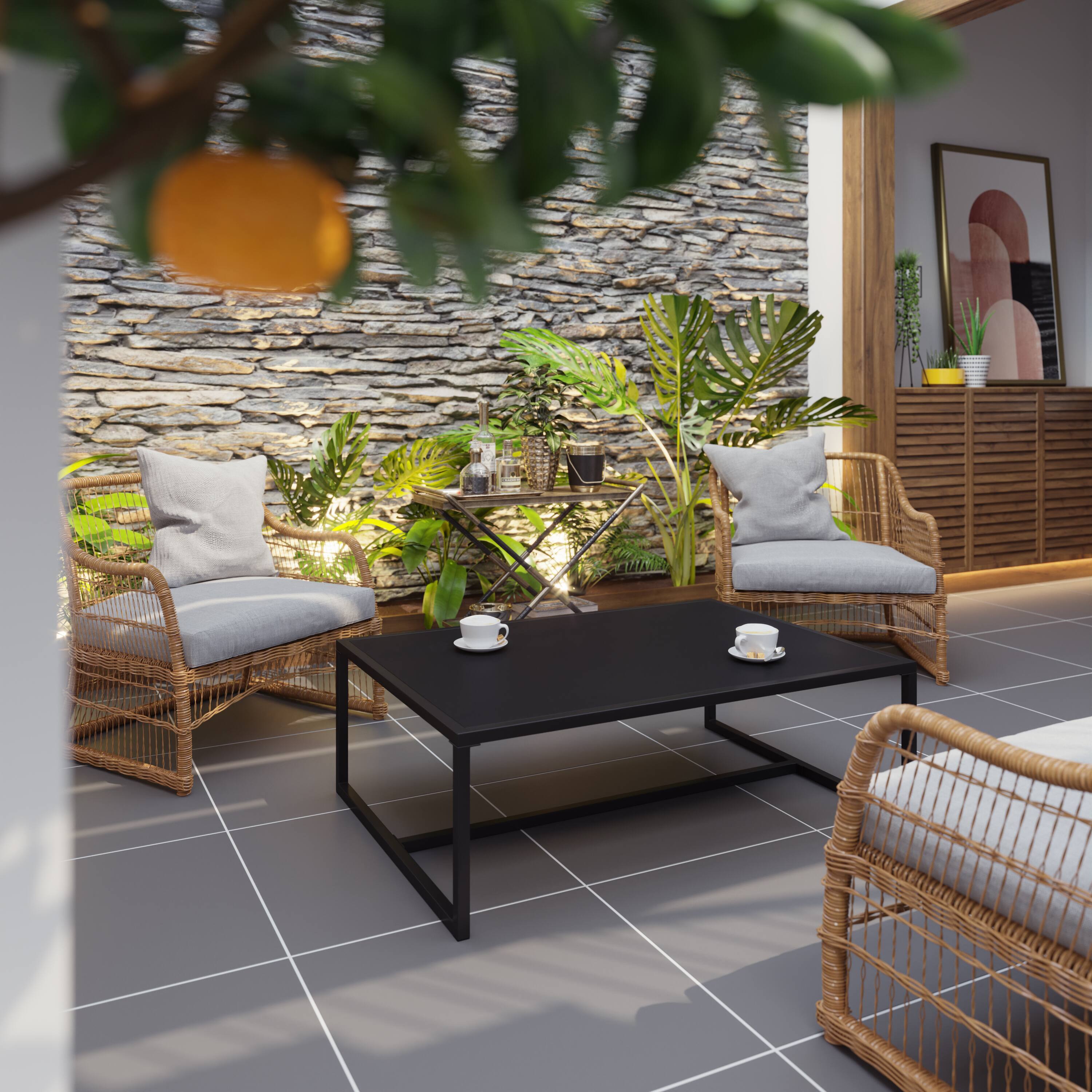 Alt View 1. Emma + Oliver - All-Weather Commercial Grade Indoor/Outdoor Steel Patio Coffee Table - Black.