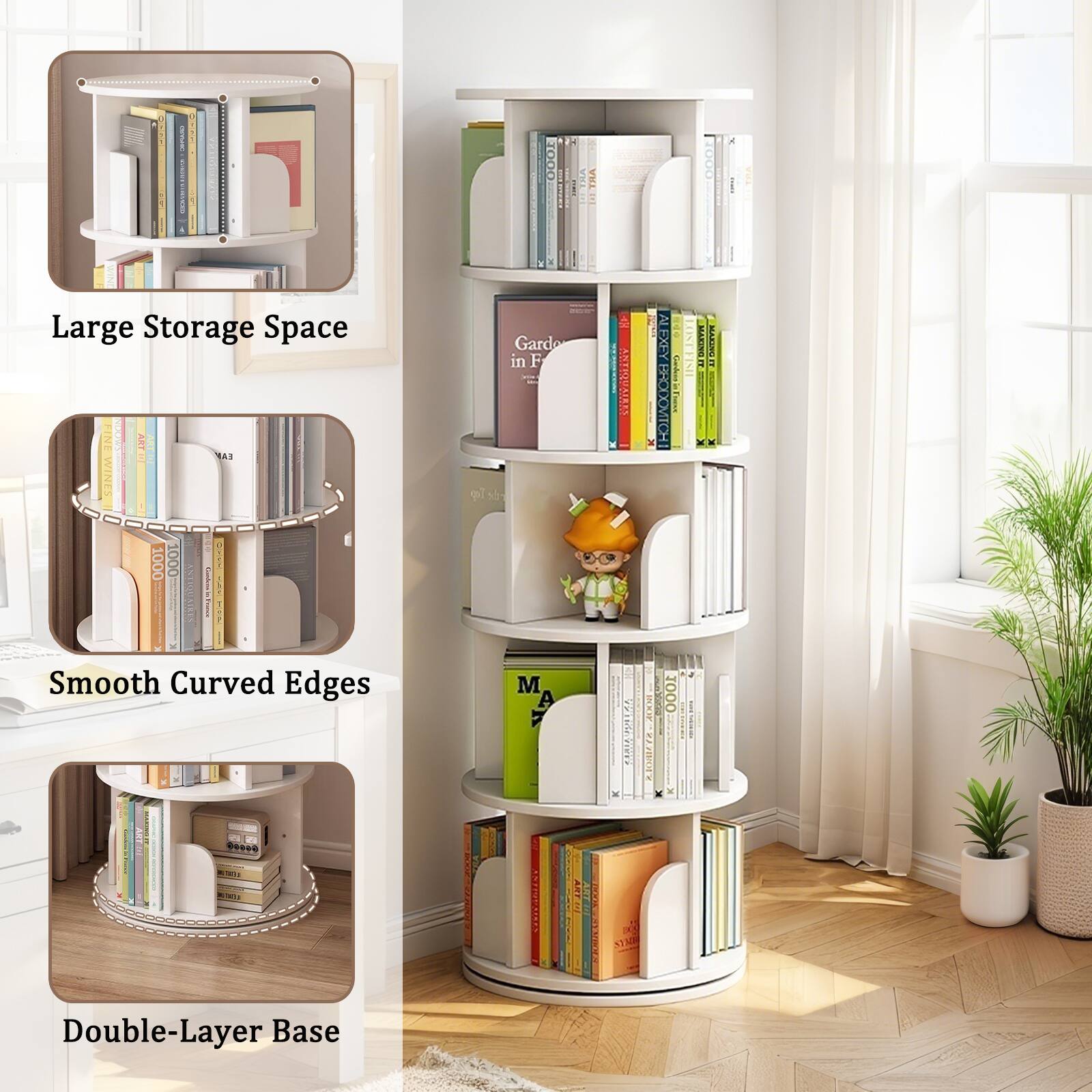 - Large Storage Space
- Smooth Curved Edges
- Double-Layer Base