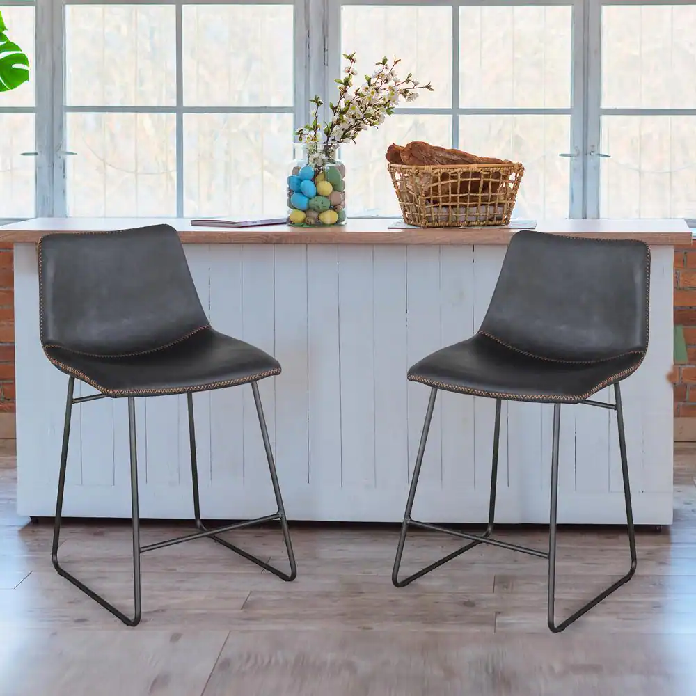 Angle. AmeriHome - Classic Faux Leather 24 inch Counter Height Chair Set - Black.