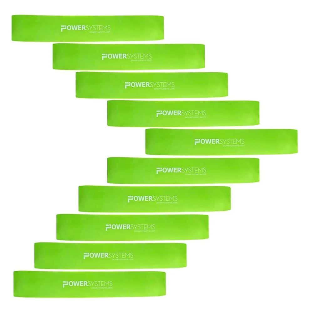 Power Systems - 9" Mini Versa-Loop Bands 10-Pack, Portable Light Resistance Bands (7-27 lbs) - Lime Green