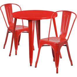 Flash Furniture - Baker Commercial Grade 30" Round Metal Indoor-Outdoor Table Set with 2 Cafe Chairs - Red