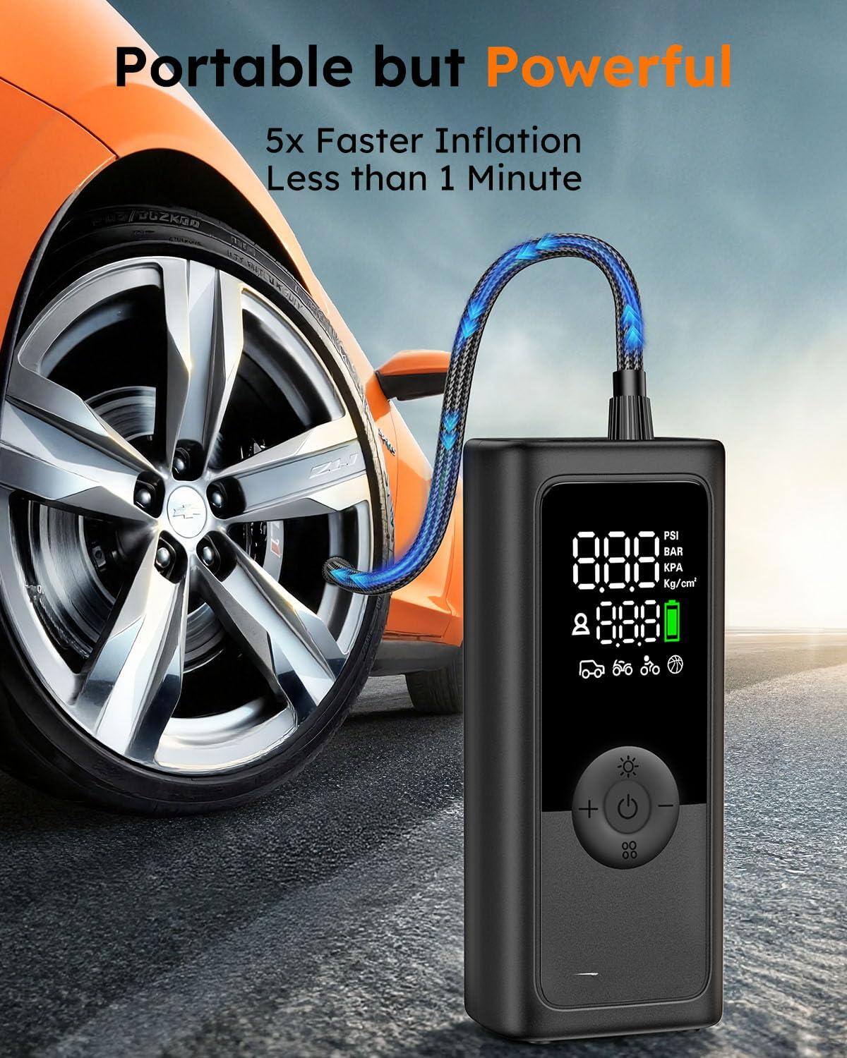 Portable but Powerful  
5x Faster Inflation  
Less than 1 Minute  

8.88 PSI  
8.88 BAR  
8.88 KPA  
8.88 Kg/cm²