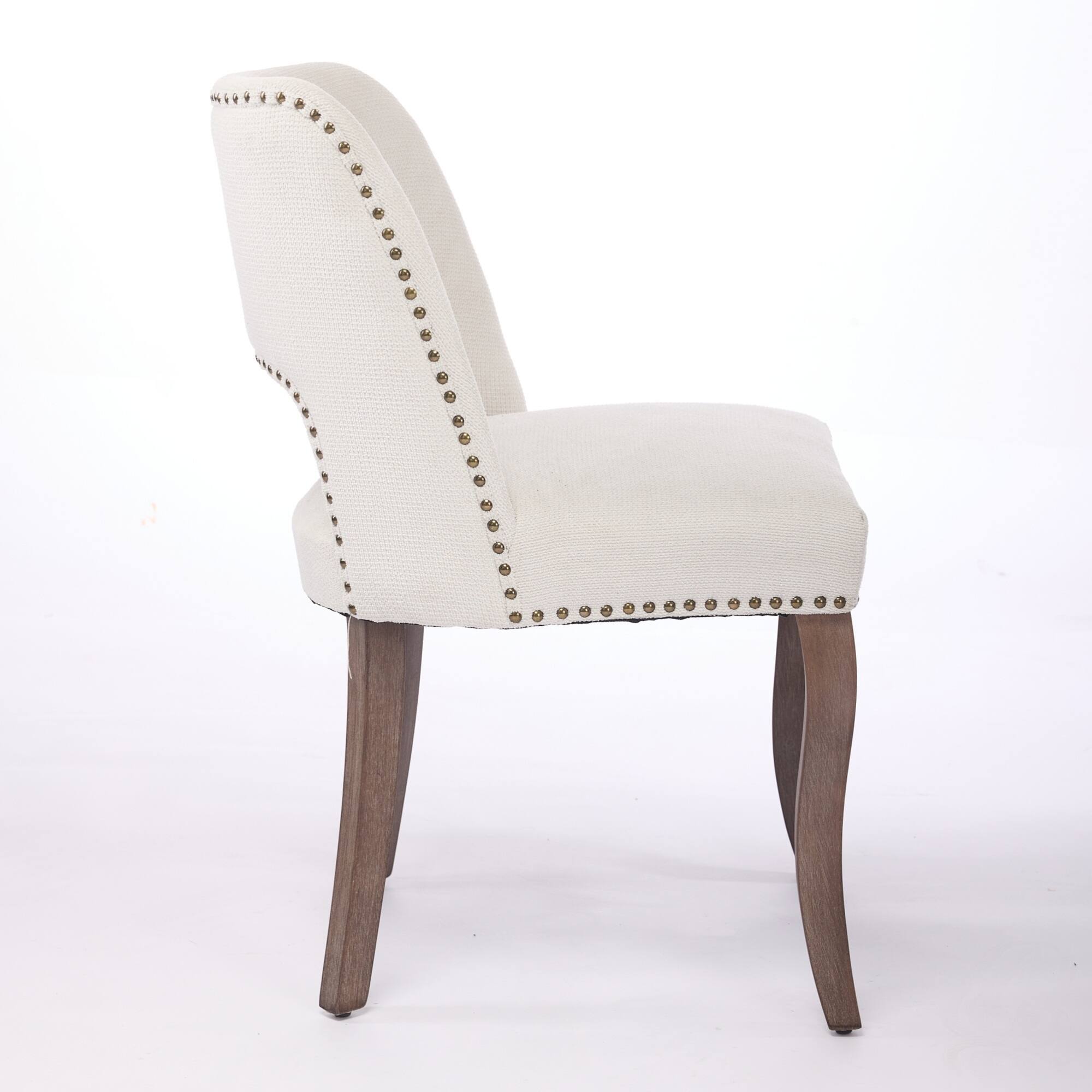 Alt View 2. GOODSILO - Modern Fabric Upholstered Dining Chairs Set of Two with Curved Backrest and Solid Wood Legs - Beige.