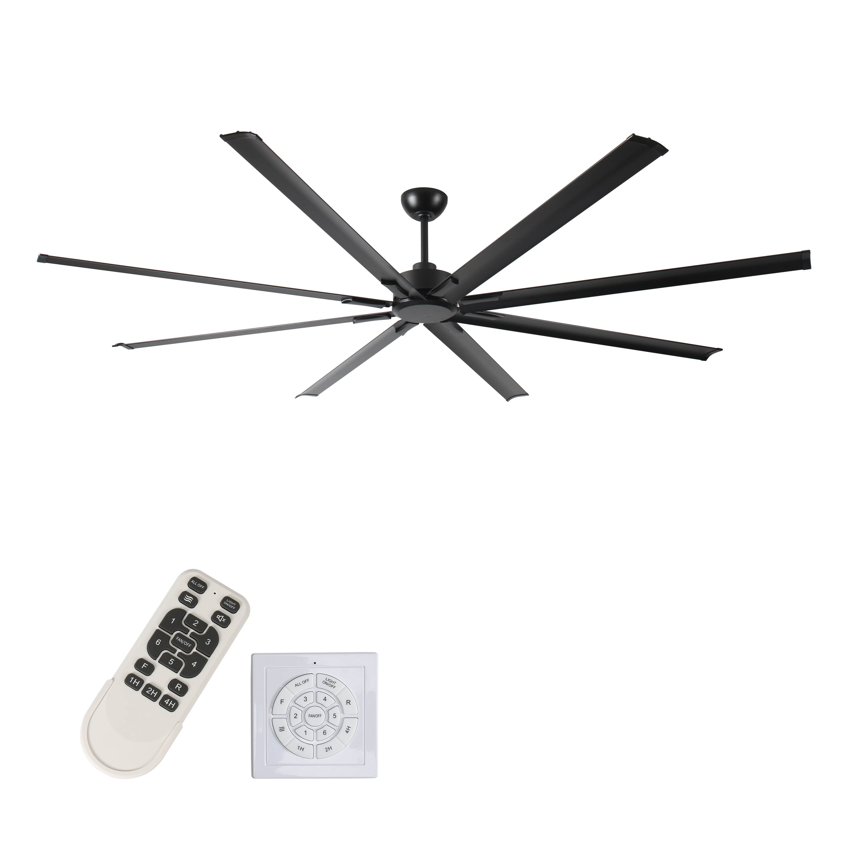 Angle. APRILSOUL - 96 Inch Industrial DC Ceiling Fan 8 Reversible Blades 5 Speed Remote Black - Black.