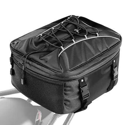 Front. VEVOR - Motorcycle Tail Bag, 22-34 L Expandable Motorcycle Rear Seat Bag with Waterproof Rain Cover, Outdoor Sports Motorbike - Black.
