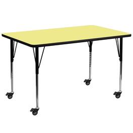 Emma + Oliver - Mobile 30x72 Rectangle Laminate Adjustable Activity Table - Yellow