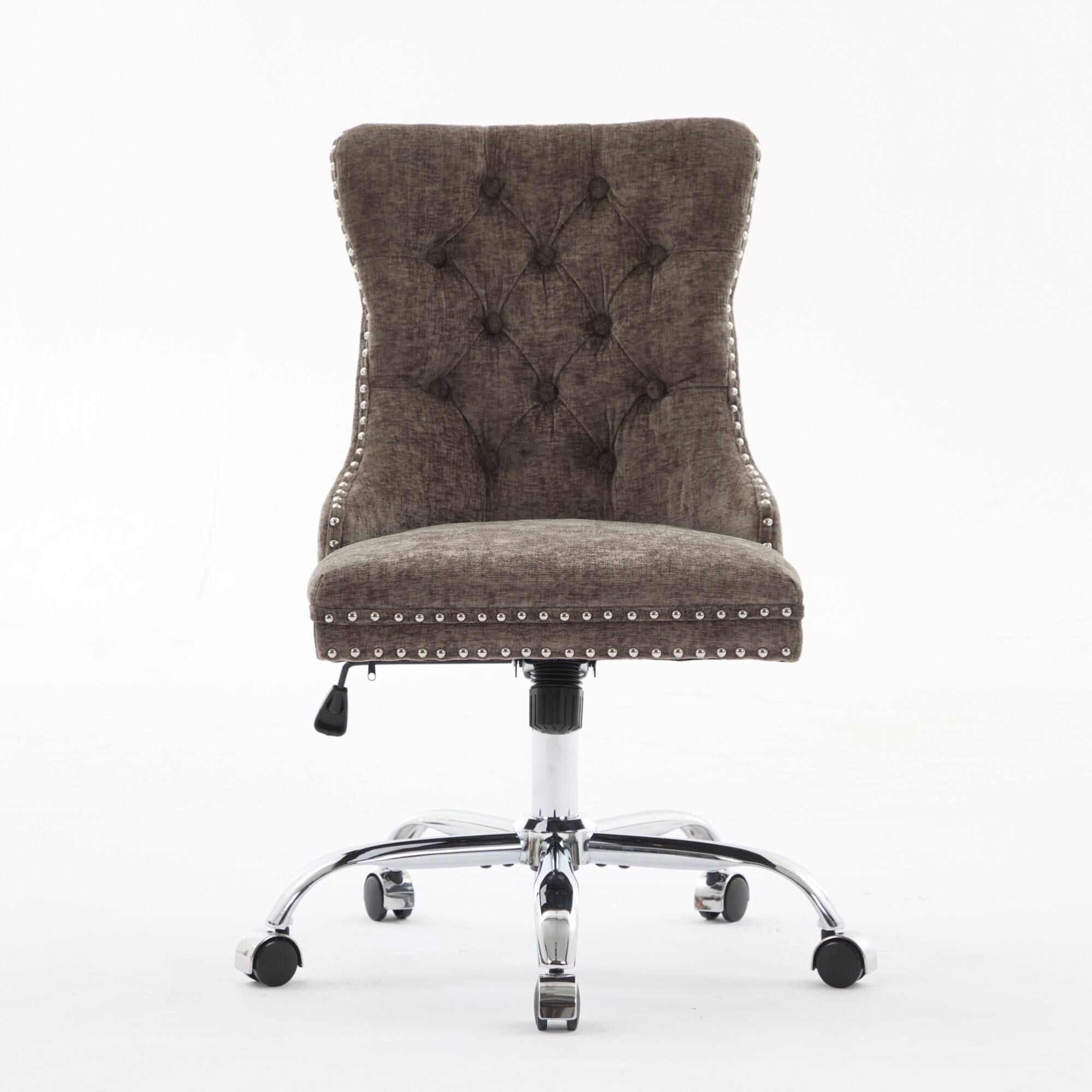 Angle. GOODSILO - Modern Chenille Upholstered Office Chair with Tufted Button Design and Chrome Metal Base for Home Office Workspace - Gray.