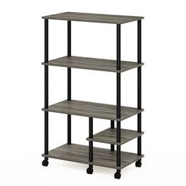 Furinno - Turn-N-Tube 4-Tier Toolless Kitchen Storage Shelf Cart - French Oak Grey/Black