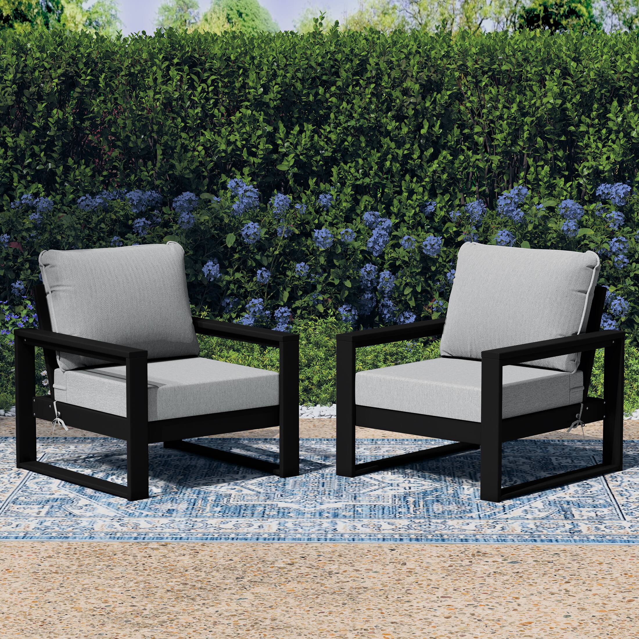 Angle. WestinTrends - WestinTrends Montara Outdoor Modern HDPE Patio Club Chair with Waterproof Deep Seat Cushions (Set of 2) - Grey.