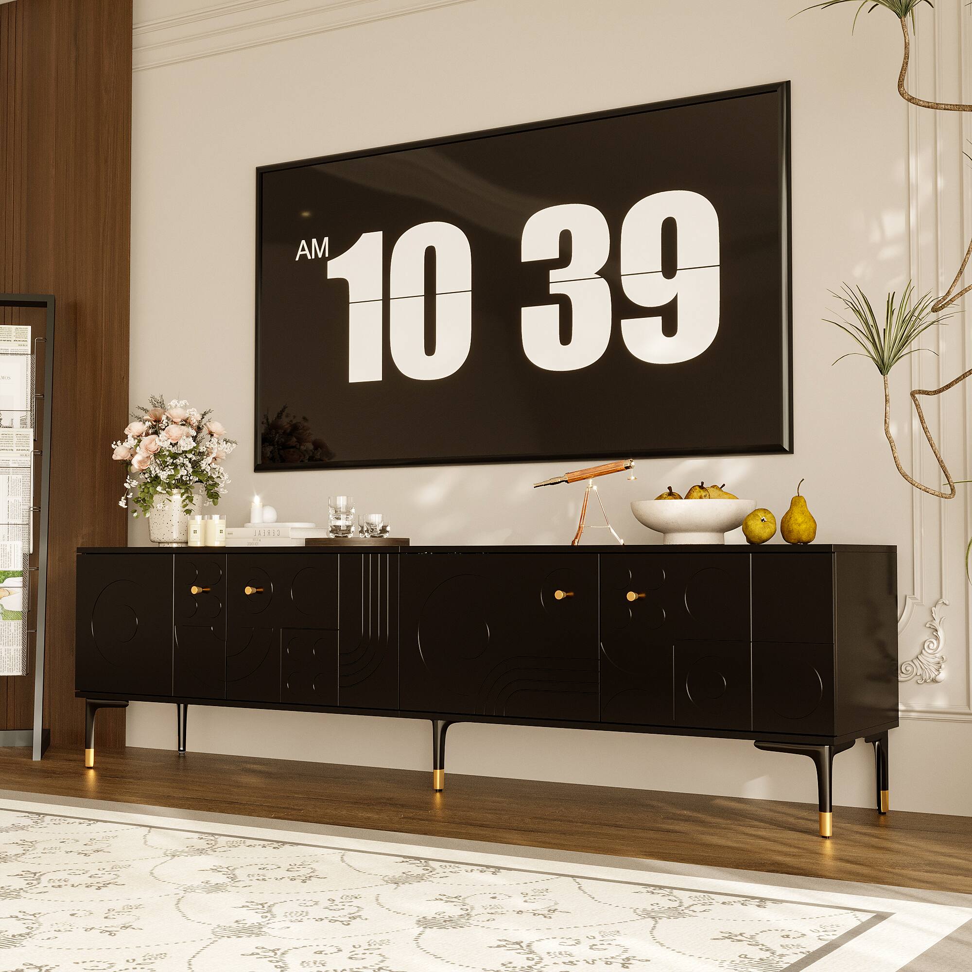 Alt View 10. Famapy - Famapy Retro - Modern TV Stand: Press - Open Doors & Patterned Flair - Black.