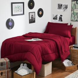 Sweet Home Collection - 7PC Campus Ready Dorm Twin XL Bedding Bundle, Solid Comforter, Bed Pillows and Sheet Set - Red