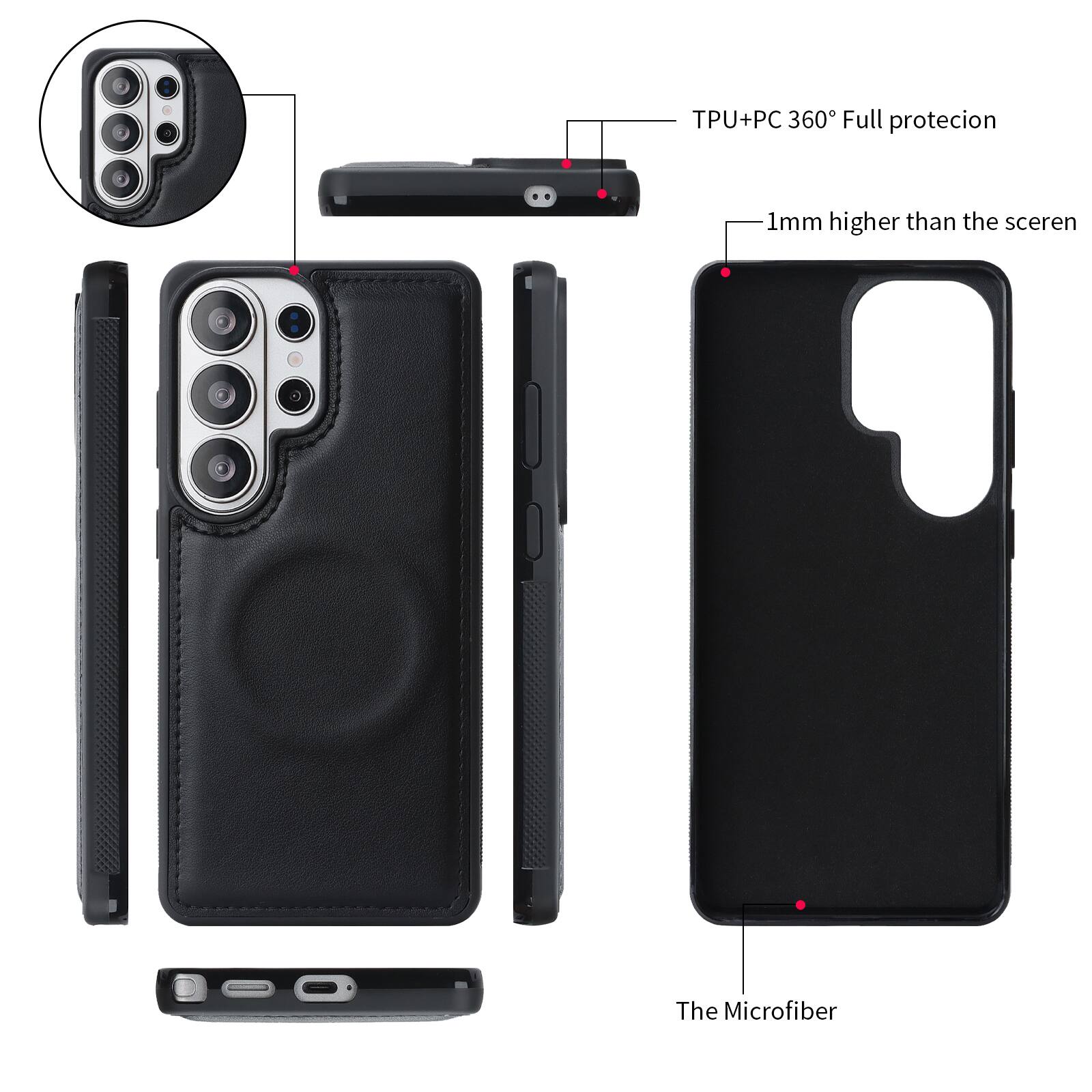 TPU+PC 360° Full protection  
1mm higher than the screen  
The Microfiber
