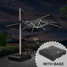 PURPLE LEAF - 11 ft. Patio Square Aluminum Solar Powered LED Cantilever Outdoor Offset Umbrella with Base for Garden Deck Pool - Gray