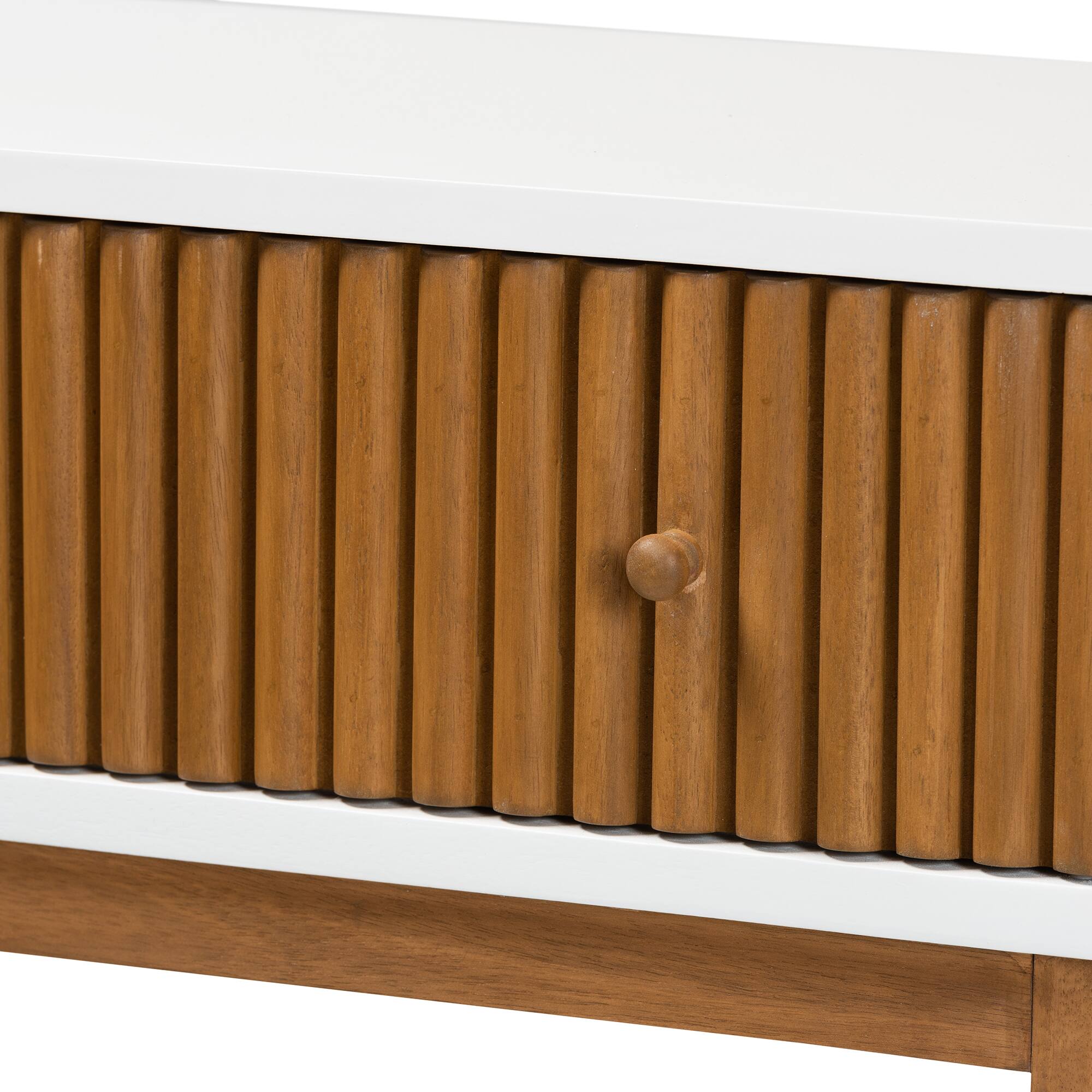 Alt View 1. bali & pari - Odile Mid-Century Modern Bayur Wood 1-Drawer Console Table - Natural Brown/White.